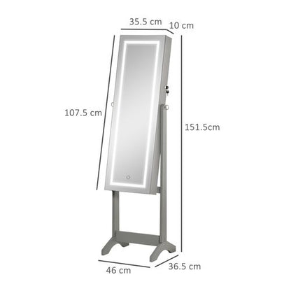 HOMCOM Mirrored Jewellery Cabinet W/ LED Light Lockable Jewellery Armoire