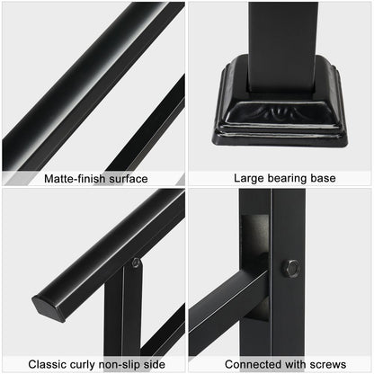 Handrails for Outdoor Steps, Wrought Iron Handrail Fits 1 or 3 Steps, Transitional Handrail with Installation Kit, Black