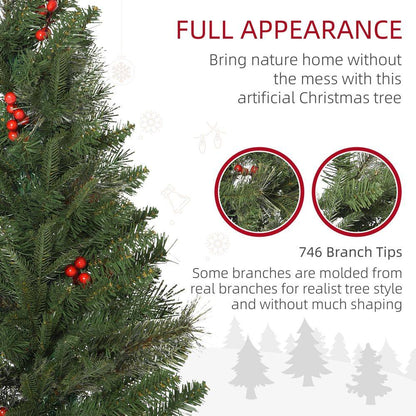 7ft Artificial Christmas Tree Holiday with Pencil Shape, Berries Homcom