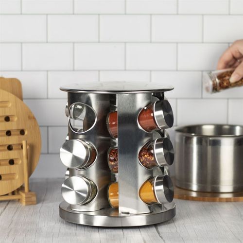 Revolving Spice Rack with 12 Glass Jars Included | M&W