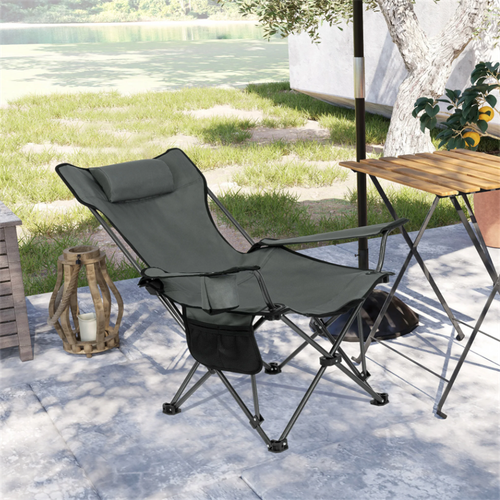 Camping Chair with Carry Bag Fishing Grey Robust Durable Seating and Lying 2 in one