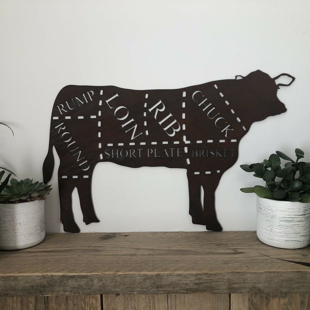 Rustic Metal COW Sign - Home BBQ Kitchen Décor - Shabby Chic Butchers Cuts