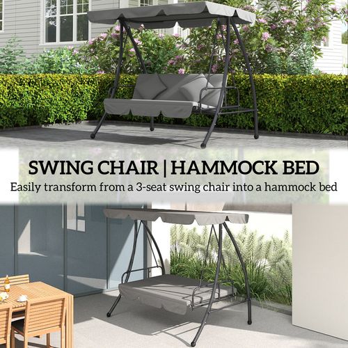 Outsunny 2-in-1 Swing Chair 3 Seater Hammock Cushion Bed Tilt Canopy