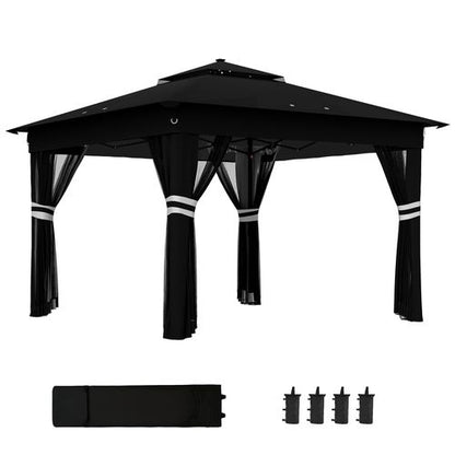 Outsunny 3x3(m) Pop Up Gazebo w/ Solar-Powered LED Lights Netting Black