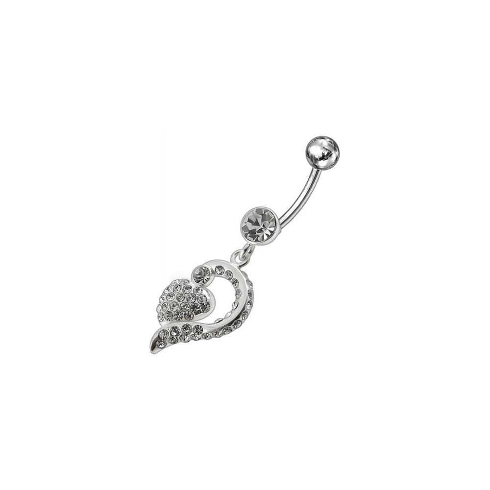 Jeweled Fancy Silver Dangling Banana Bar Navel Ring