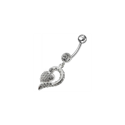 Jeweled Fancy Silver Dangling Banana Bar Navel Ring