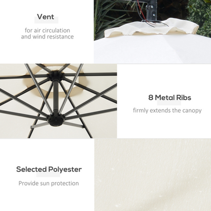 Outsunny Umbrella Parasol W/Solar Powered LED stripes, ?2.95x2.45H m-Cream