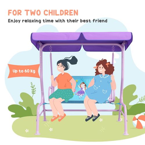 Outsunny 2 Seater Kids Swing Chair, Fairy-Themed with Adjustable Canopy