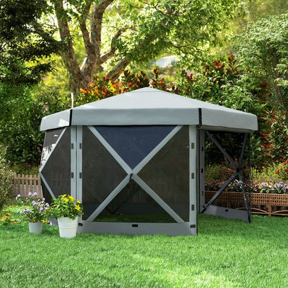 Outsunny 3 x 3(m) Hexagon Pop Up Gazebo with 5 Sides, Netting, Light Grey