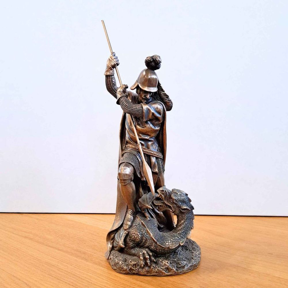 St George Vs The Dragon (hand-cast statue sculpture) 30.5cm Height