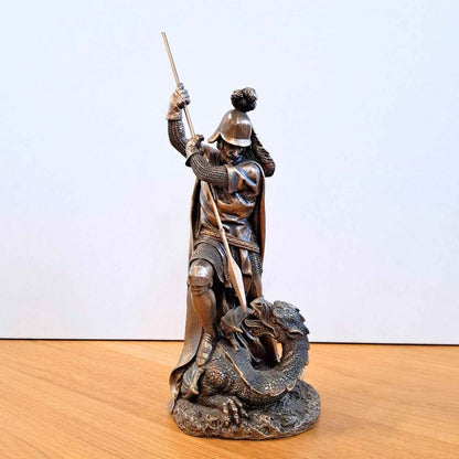 St George Vs The Dragon (hand-cast statue sculpture) 30.5cm Height