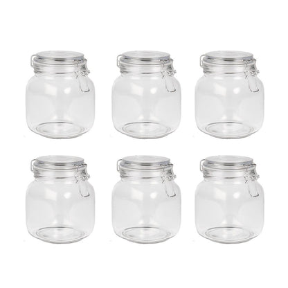 1L Glass Storage Jars with Clip Top Lid - Set of 6 | M&W