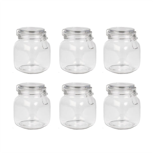 1L Glass Storage Jars with Clip Top Lid - Set of 6 | M&W