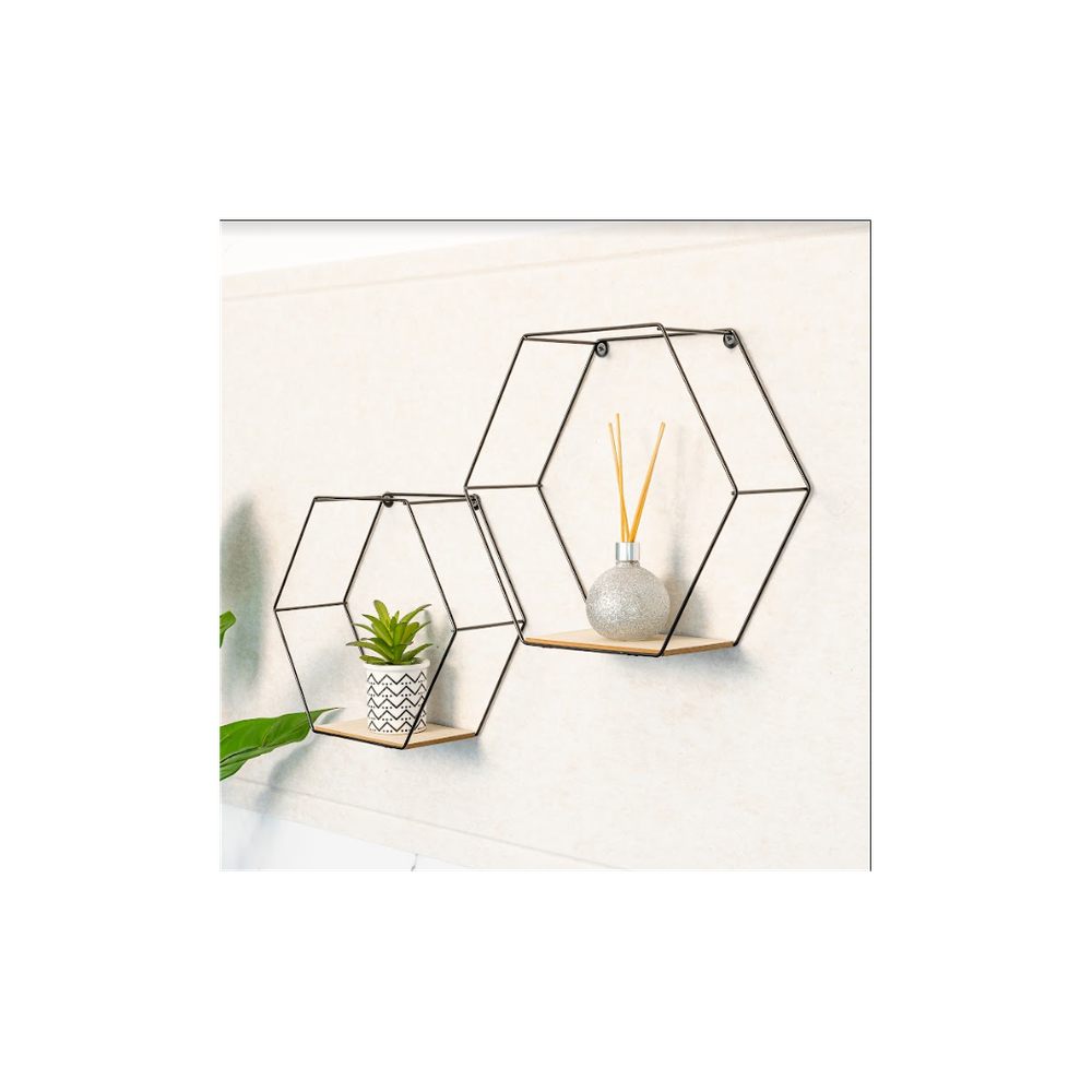 Premium Hexagonal Wall Shelves - Set of 2 | High-Quality | Modern Home Decor