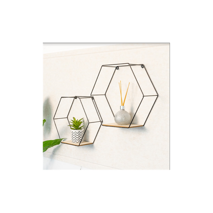 Premium Hexagonal Wall Shelves - Set of 2 | High-Quality | Modern Home Decor