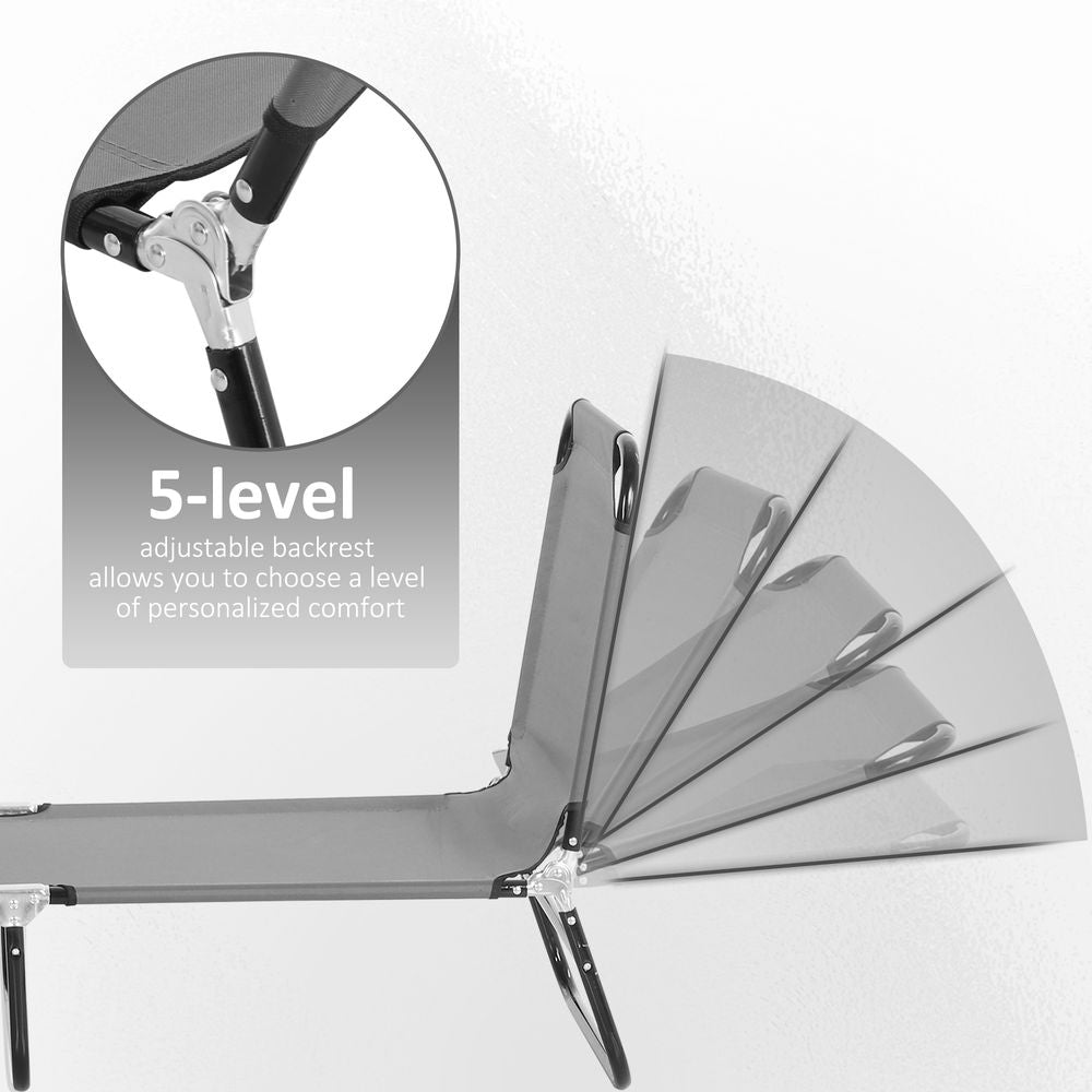 Ultimate Comfort Lounge Chair: 5-Level Adjustable Backrest, Reinforced Metal Frame, Grey