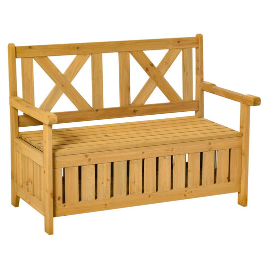 2-Seater Garden Storage Bench - Patio Wood Decor, Outdoor Seating, Weather-Resistant Finish - Professional Seller