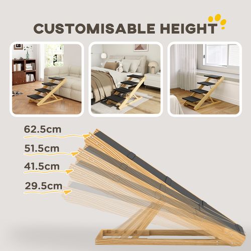 PawHut Dog Steps Dog Ramp, 3-Step Adjustable Height Pet Stairs for Medium Dogs
