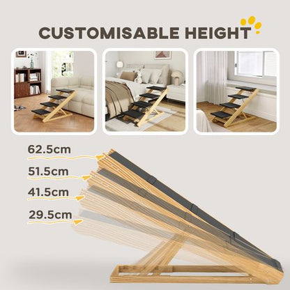 PawHut Dog Steps Dog Ramp, 3-Step Adjustable Height Pet Stairs for Medium Dogs