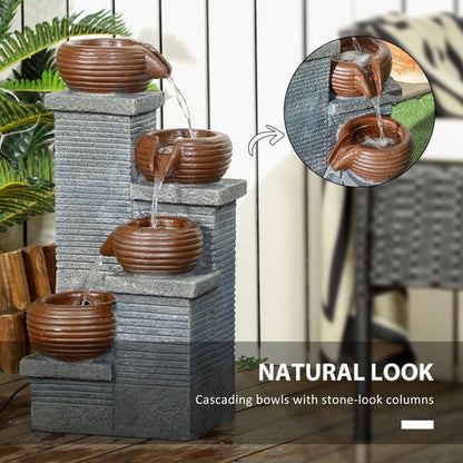 Outsunny Solar Water Feature 4 Tier Cascade Water Fountain with LED Lights