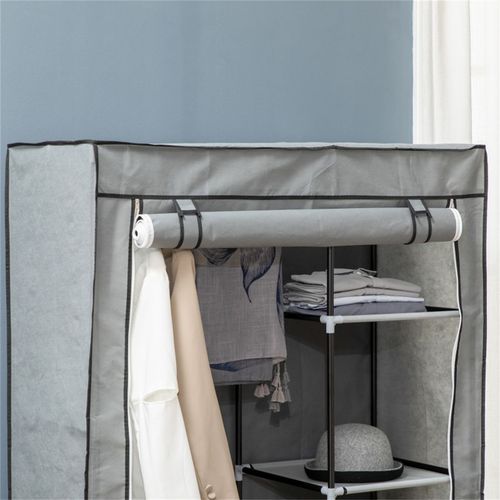 Fabric Wardrobe Hanging rail and Six shelves Clothes Storage Light Grey 103W x 43D x 162.5H cm