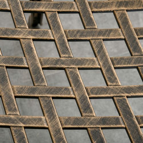 3Pc Cast Aluminium Garden Bistro Set for 2 Parasol Hole, Cushions Bronze