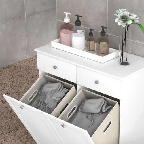 HOMCOM Modern Bathroom Cabinet with Laundry Baskets and 2 Drawers