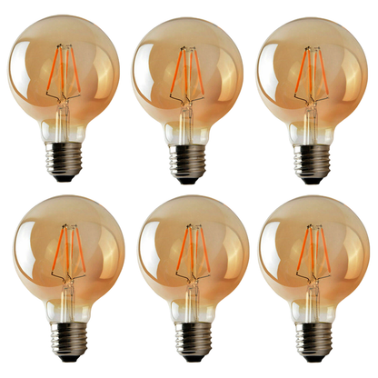 6 Pack E27 LED Edison Dimmable Vintage Amber Glass Warm white 2700K Light Bulbs