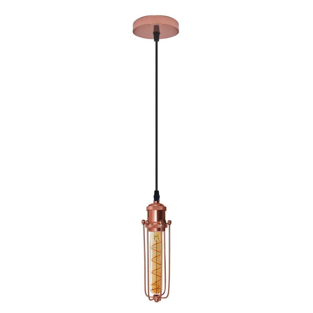 Rose Gold Ceiling Pendant Light | Vintage Industrial Hanging Lamp Fixture | E27, Wire Cage | High-Quality Metal Construction
