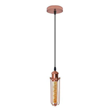 Rose Gold Ceiling Pendant Light | Vintage Industrial Hanging Lamp Fixture | E27, Wire Cage | High-Quality Metal Construction