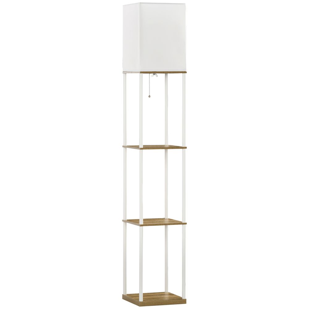 HOMCOM Modern Floor Lamp: Shelves, Fabric Lampshade for Living Room