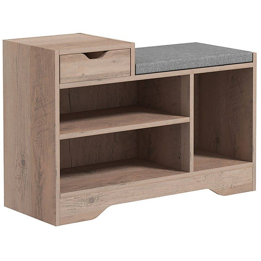 Homcom Upholstered Entryway Shoe Bench with Storage Drawer Distressed