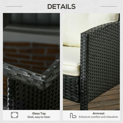 Outsunny Rattan Garden Furniture Sofa Set, 2 Armchairs 2 Footstools Table White