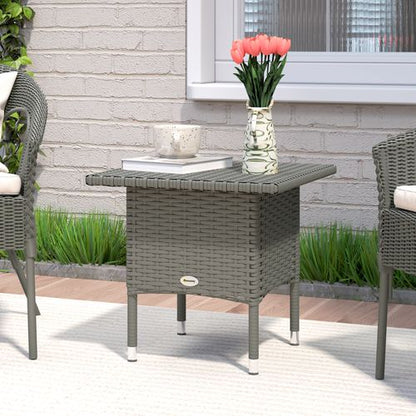 Outsunny PE Rattan Outdoor Coffee Table, Easy Match Rattan Side Table, Grey
