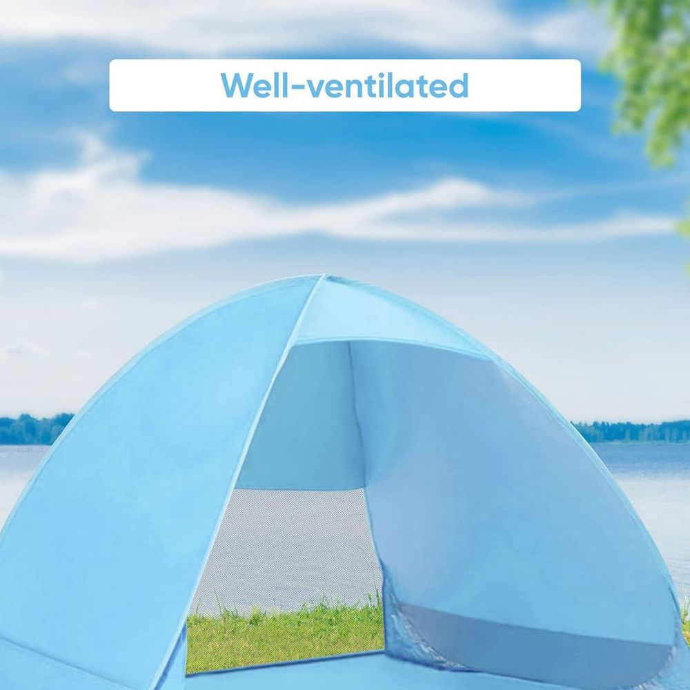 ASAB Pop Up Beach Tent - BLUE | Durable, UV Protected, Well-Ventilated, Wide Use, Easy Setup | 6 Pegs, Carry Bag | 80 characters