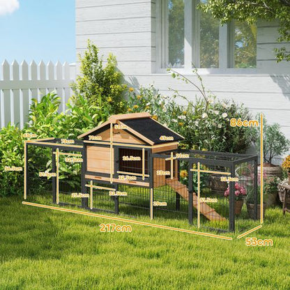 PawHut Rabbit Hutch Outdoor with Steel Run Removable Plastic Tray Natural