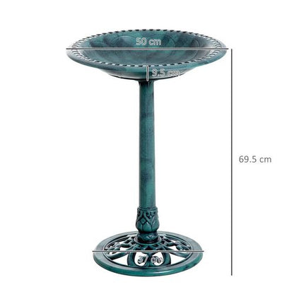 Outsunny 50cm Outdoor Bird Bath Fountain, Decrative Garden Feeder Stand Green