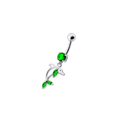 Jeweled Dolphin Dangling Navel Banana Ring