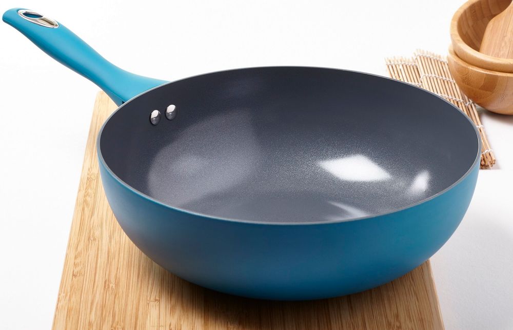Cermalon Non Stick Wok - Teal Blue | Trendy Design | PTFE & PFOA Free
