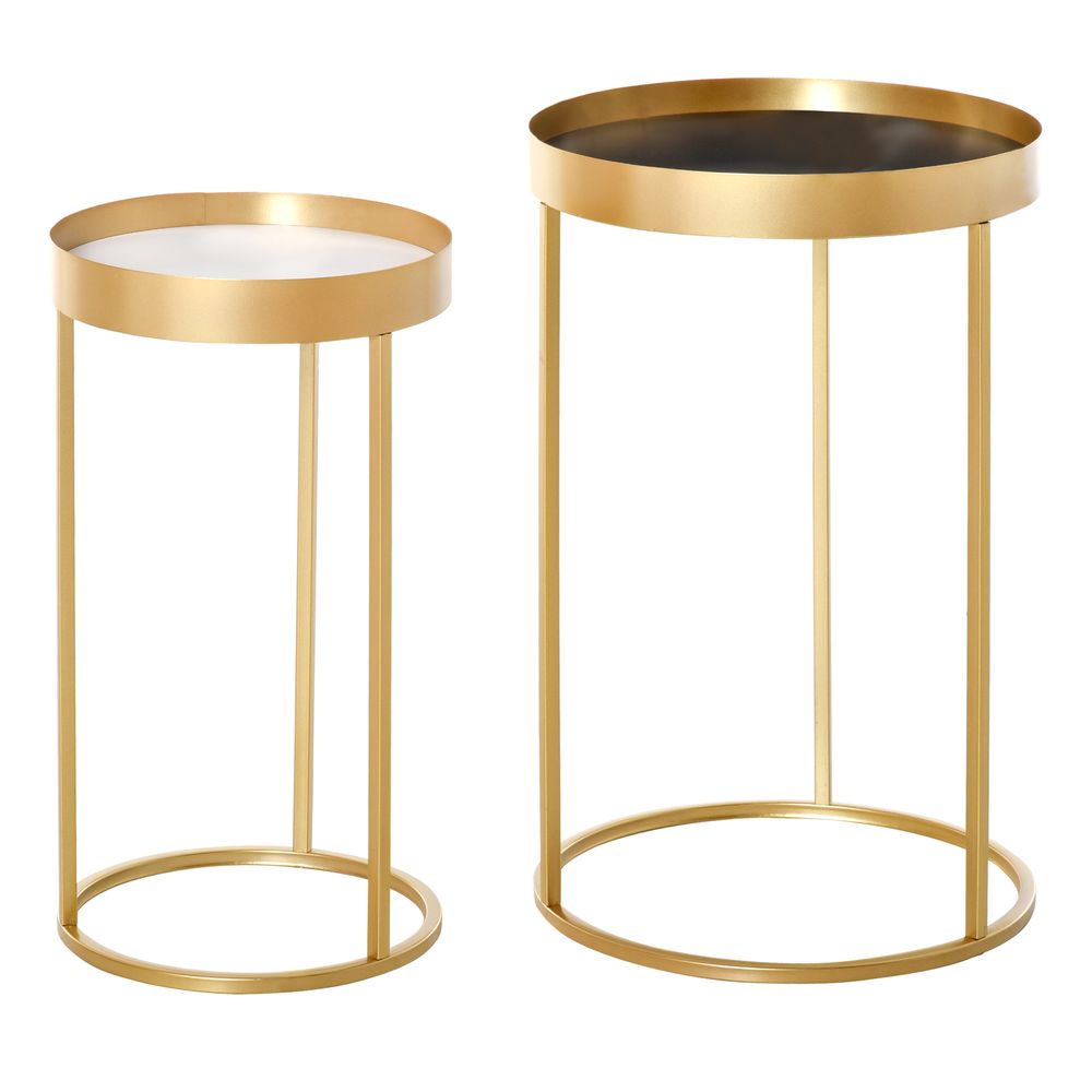 HOMCOM Coffee Tables Set of 2, Round Nest of Tables with Tray Top and Steel Frame for Living Room, Bedroom, Gold Tone