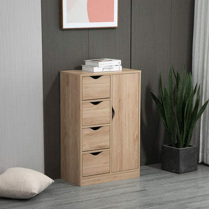 HOMCOM Bathroom Cabinet - 4 Drawers & Door Cupboard - Natural