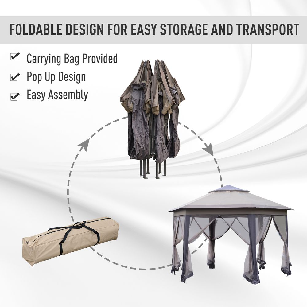 Outdoor Gazebo - 4.05m x 4.05m Metal Frame, 2-Tier Roof, Brown