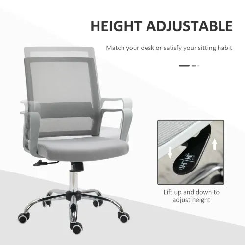 Ergonomic Office Chair Adjustable Height Mesh Chair with Swivel Wheels Grey