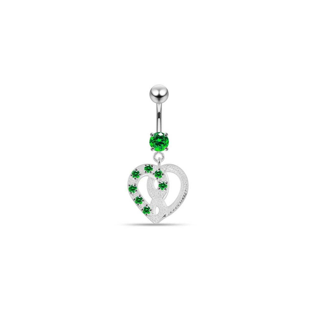 Jeweled Love Twin Hearts Sterling Silver Belly Button Piercing
