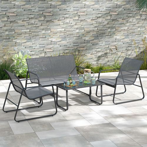 Outsunny 4 Piece Garden Furniture Set Patio Sofa Set w/ Chairs, Glass Top Table