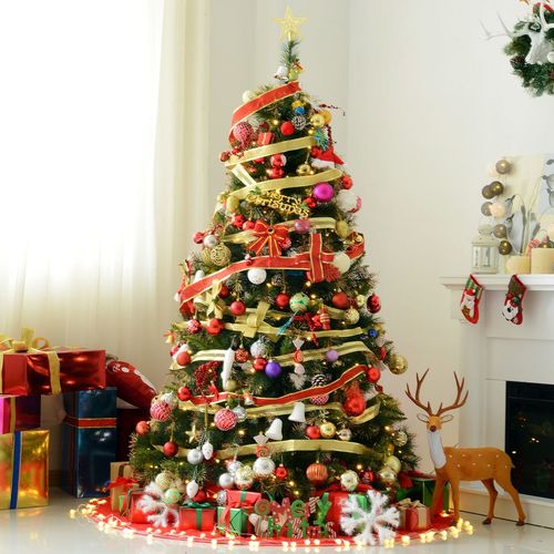 HOMCOM 6FT Pre-Lit Christmas Tree Artificial Spruce Tree Holiday Decor Stand