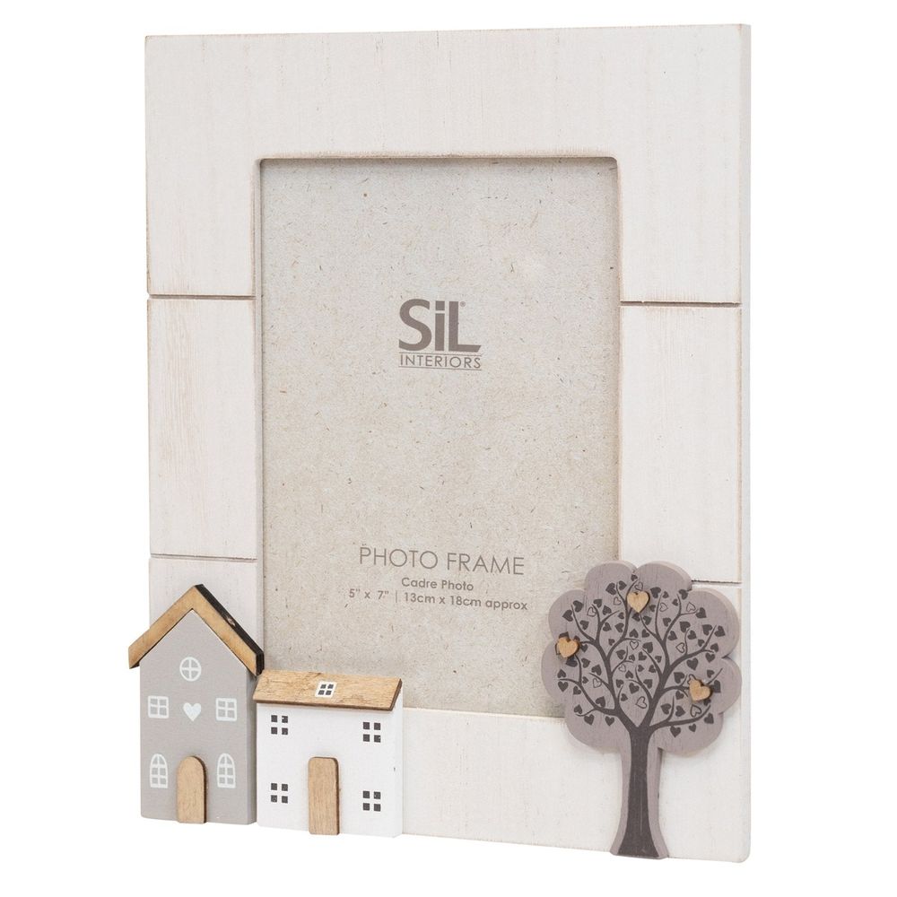 Hand Carved Wooden Houses Photo Frame 5x7 - Perfect Gift for New Homeowners - Enhance Any Room - Natural Colors - SKU: OR1691