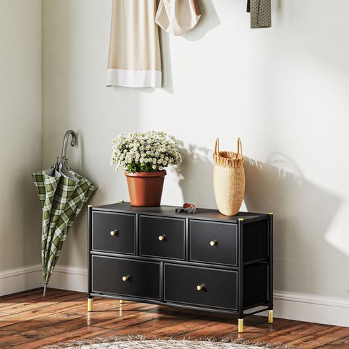 Homcom Fabric Chest of Drawers with PU Leather Surface, for Bedroom