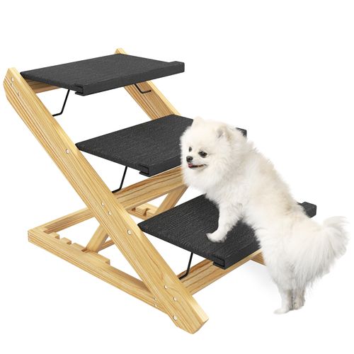 PawHut Dog Steps Dog Ramp, 3-Step Adjustable Height Pet Stairs for Medium Dogs