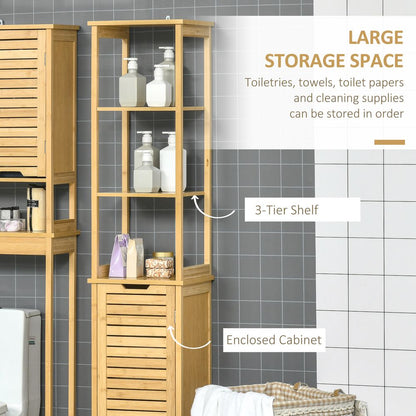 kleankin Bathroom Floor Cabinet with 3 Shelves, Slim Storage Cupboard and Freestanding Organiser, Natural